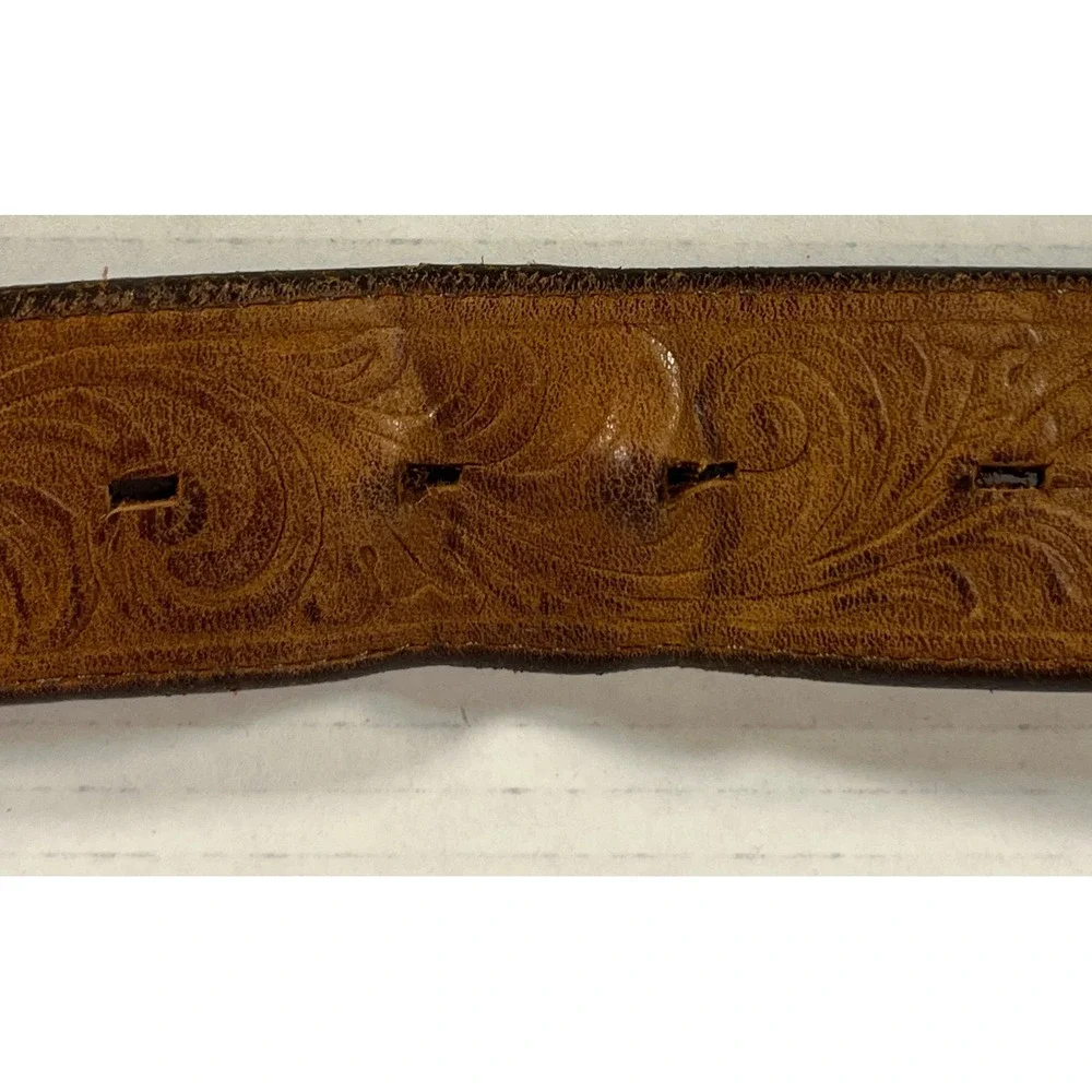 Silver Creek Belt Men 36 Brown‎ Western Floral Embossed Genuine Leather USA